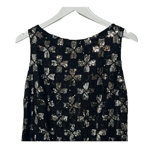 Original Milly of New York Size 8 Floral Black Silver Sequined Shift Mini Dress - Picture 4 of 11